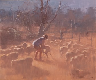 Robert Hagan, Australian (b. 1947), Scuffling Around, oil on masonite