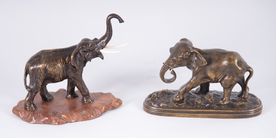 Two Bronze Elephant Sculptures, after Barye
