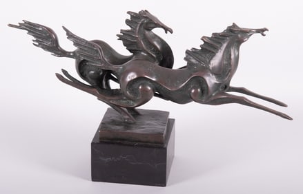 Miguel Fernando Lopez, Portuguese b. 1955, Dual Horse Sculpture, bronze