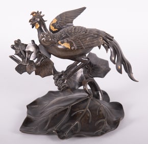 An Antique Japanese Bronze Censor of a Phoenix Bird