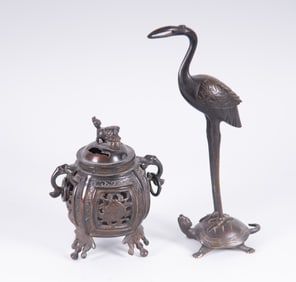 Two Vintage Asian Bronze Decorative Pieces
