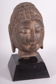 A Fine Antique Carved Stone Head of the Buddha