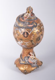 A Japanese "Thousand Face" Satsuma Covered Sensor with Dragons