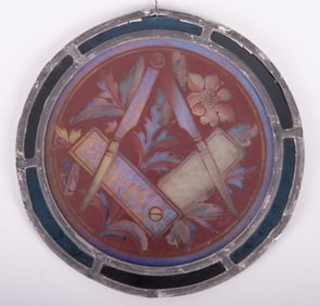 Antique Masonic Stained Glass Window