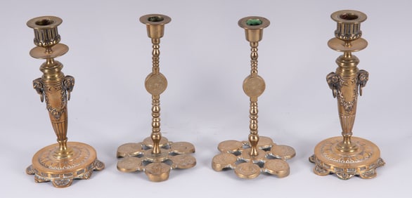 Two Pairs of Antique Brass Candlesticks
