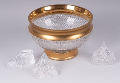 Three Waterford Table Articles together with a Cut Glass Centerpiece Bowl
