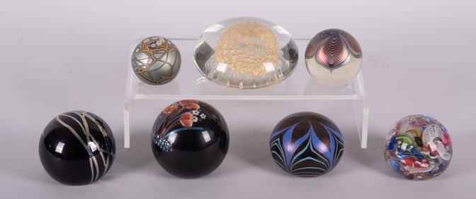 Seven Studio and Art Glass Paperweights