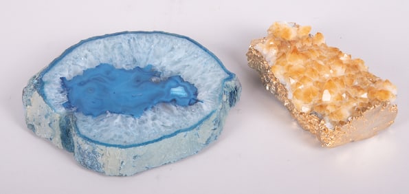 Two Mineral Specimens including a Blue Geode Agate and a Citrine