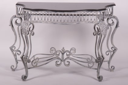 Marble Top Console Table with Fancy Metal Base