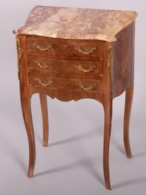 Antique French Louis XV Walnut and Marble Top Nightstand/Bedside Table, Circa 1890's