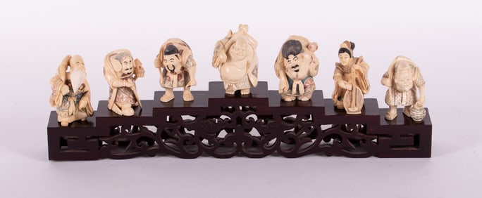 A Carved Grouping of Okimono, the Deities of Good Fortune