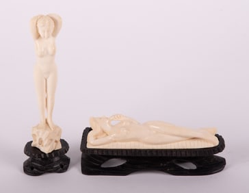 Two Asian Carved Bone Female Nudes