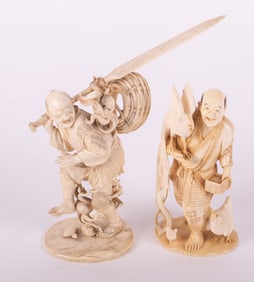 Two Japanese Carved Bone Okimono