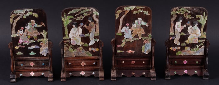 Four Chinese Mother of Pearl Decorated Table Screens