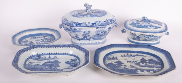 Collection of Five 19th Century Canton Serving Dishes