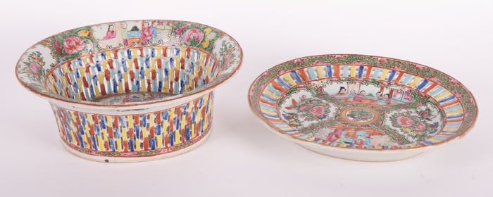 Fine 19th Century Chinese Rose Medallion Bowl with Matching Under Plate