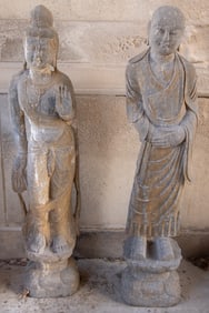 A Pair of Stone Carved "Immortals" Figures