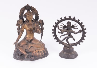 Two Bronze Indian Figures, Shiva Nataraja and Tara