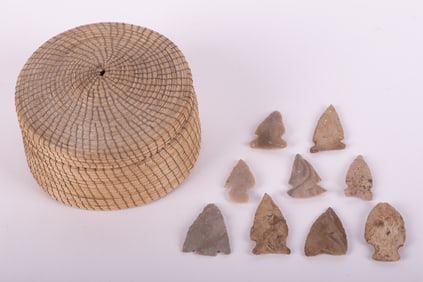 Sweetgrass Basket with Nine Arrowheads