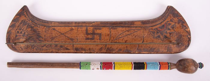 Navajo Canoe Silhouette and Beaded Staff