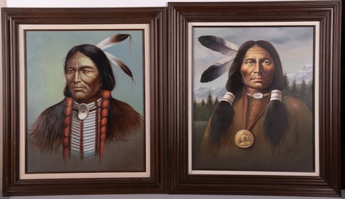 Z. Garcia, 20th/ 21st Century, Two Portraits of Indigenous Men, oil on canvas