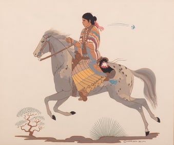 Harrison Begay, Arizona, New Mexico (1917-2012), Indigenous Woman on Horseback, silkscreen
