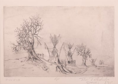 Unknown Artist, American 20th Century, Osage Village, 1981, etching