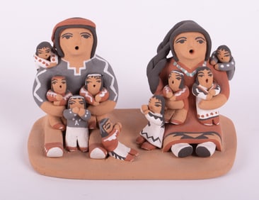 A. Loretto, Jemez Pueblo, New Mexico 20th/ 21st Century, Duel Storyteller Figure, clay and glaze