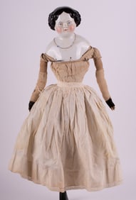 Large China Doll with Fabric Body, Circa 1860