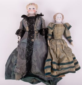 Two Antique Bisque Dolls with Sculpted Hair, Circa 1860-1900