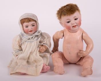 JD Kestner Bisque Character Infant Doll, Circa 1905; along with a German Bisque Baby Doll, Circa