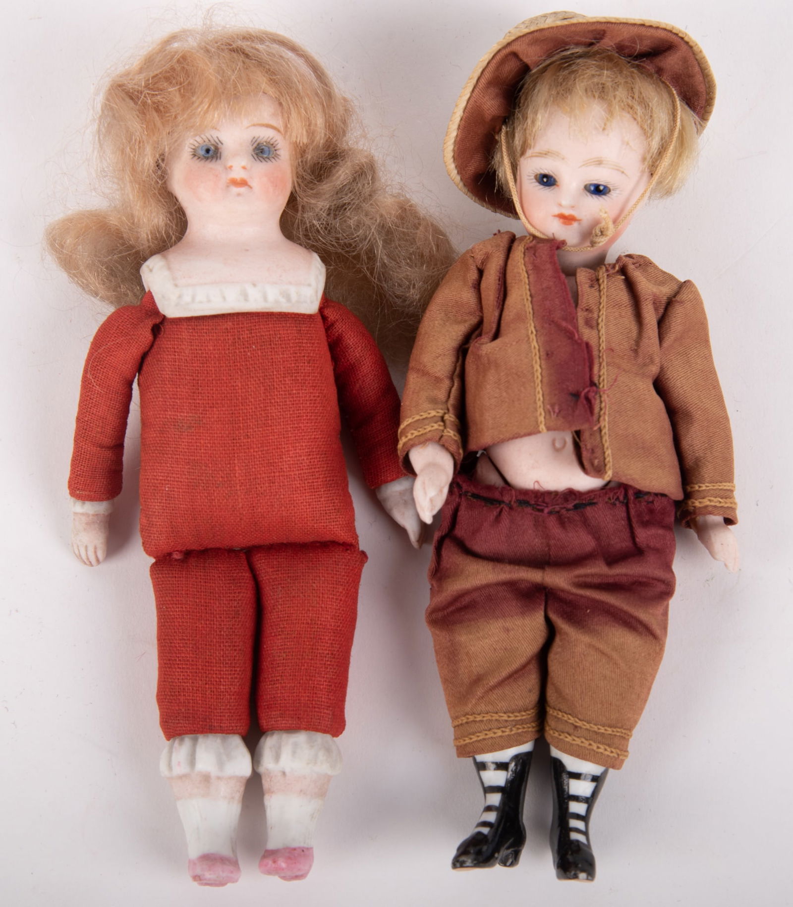 Two Small German Bisque Dolls Boy and Girl, Circa 1900-1940 (1 of 3)