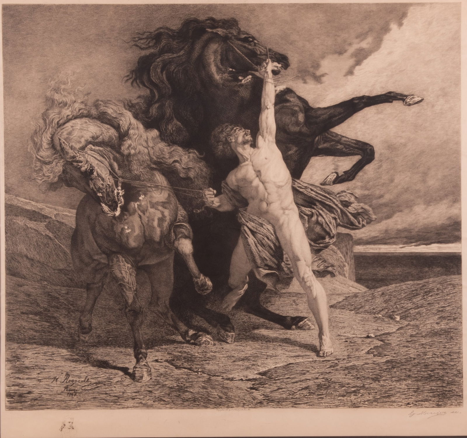 After Henri Regnault, French (1843-1871), Automedon and The Horses of Achilles, engraving (1 of 6)