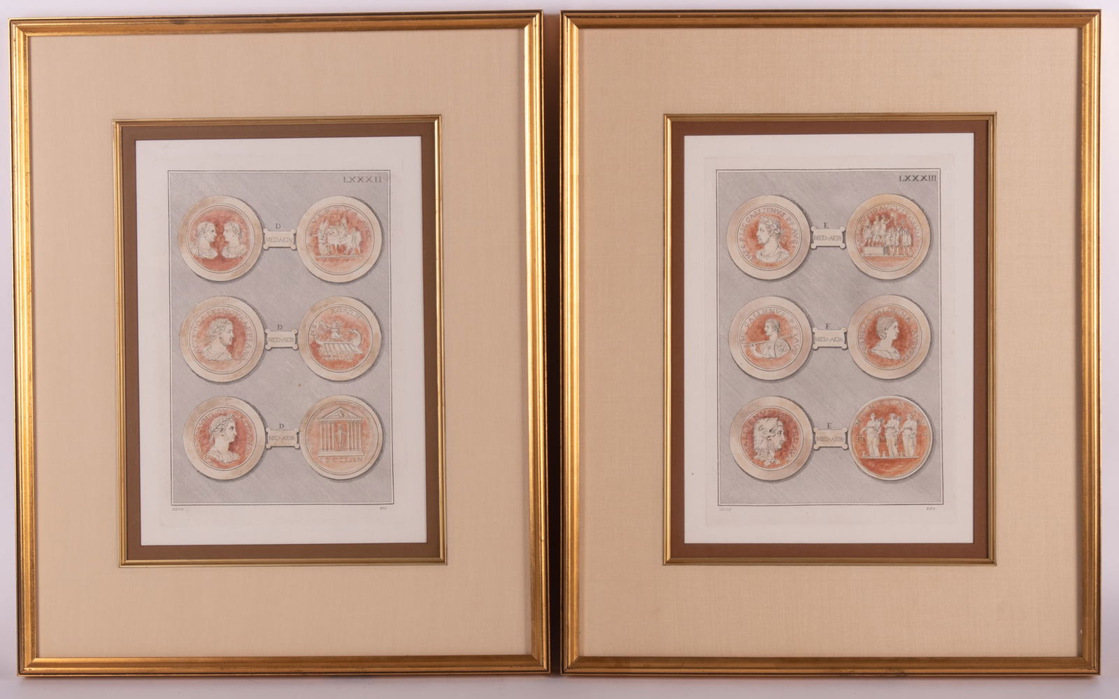 Four Hand Colored Engravings on Wove Paper, Roman Coins (1 of 4)