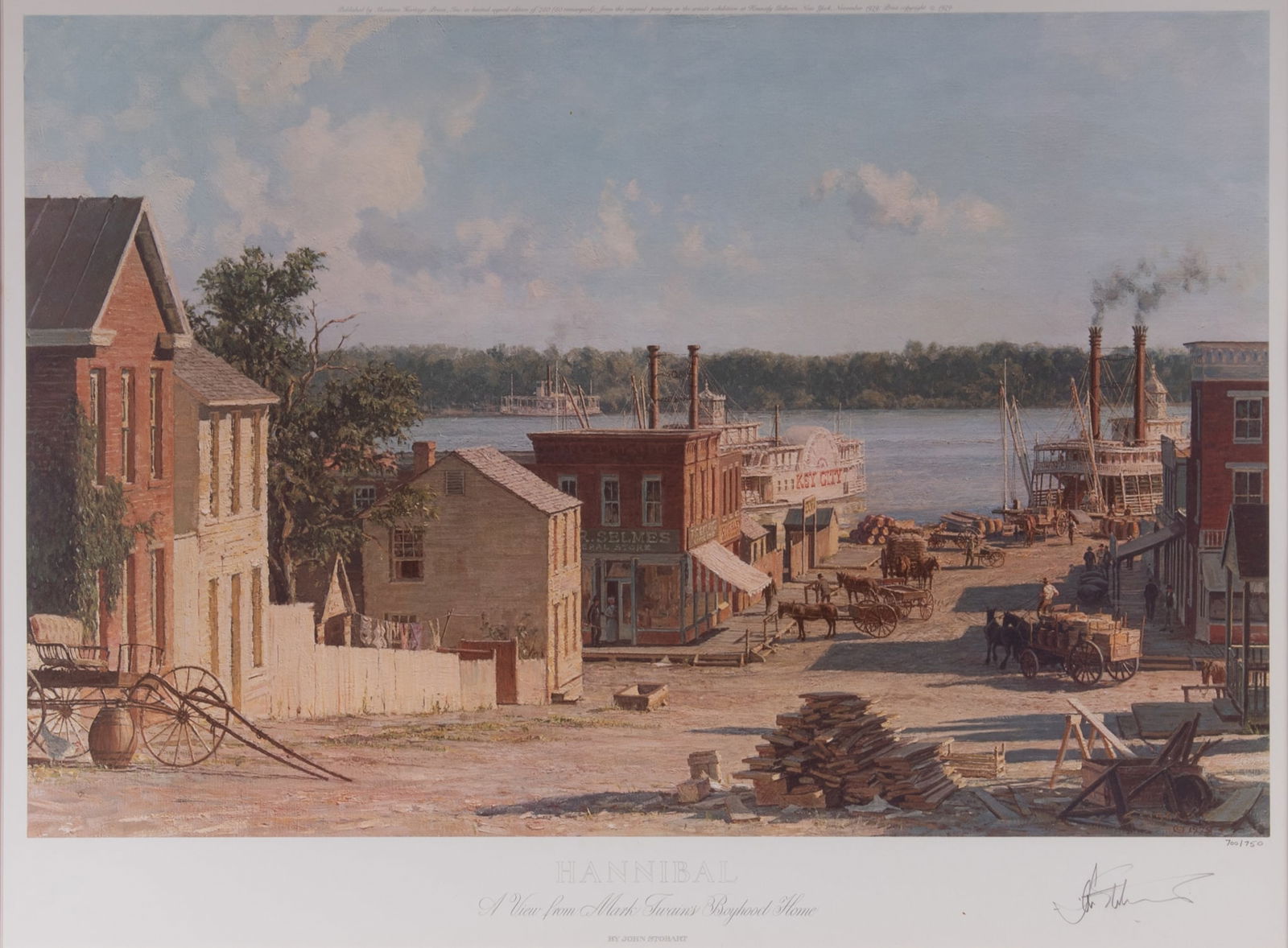 John Stobart, American, British (1929-2023), Galveston (1979) and Hannibal (1979), two limited: John StobartAmerican, British, (1929-2023)Galveston (1979) and Hannibal (1979)two limited edition print ed 421/750 and ed 700/750full titles: The Bark 'Elissa' leaving Port in 1884; and A View from Ma