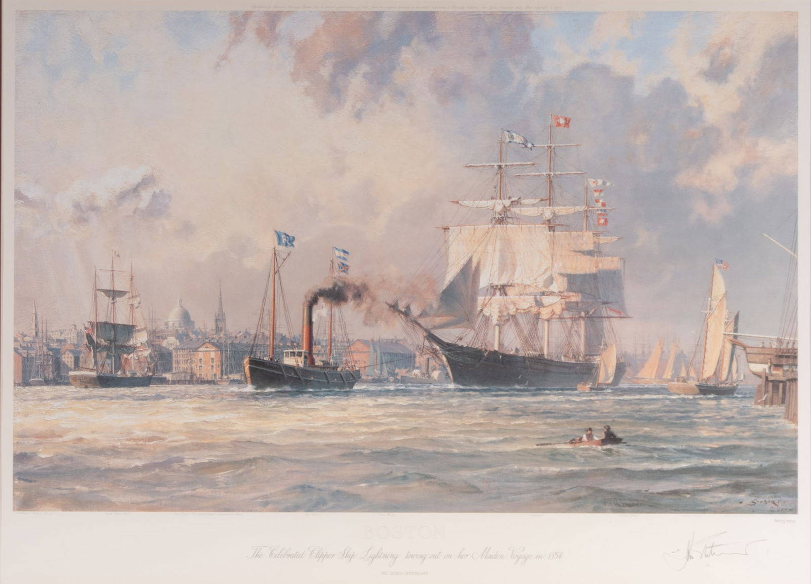 John Stobart, American, British (1929-2023), Boston (1980), limited edition print ed 409/750: John StobartAmerican, British, (1929-2023)Boston (1980)limited edition print ed 409/750full title: The Celebrated Clipper Ship Lightning Touring out on her Maiden Voyage in 1854signed twice lower righ