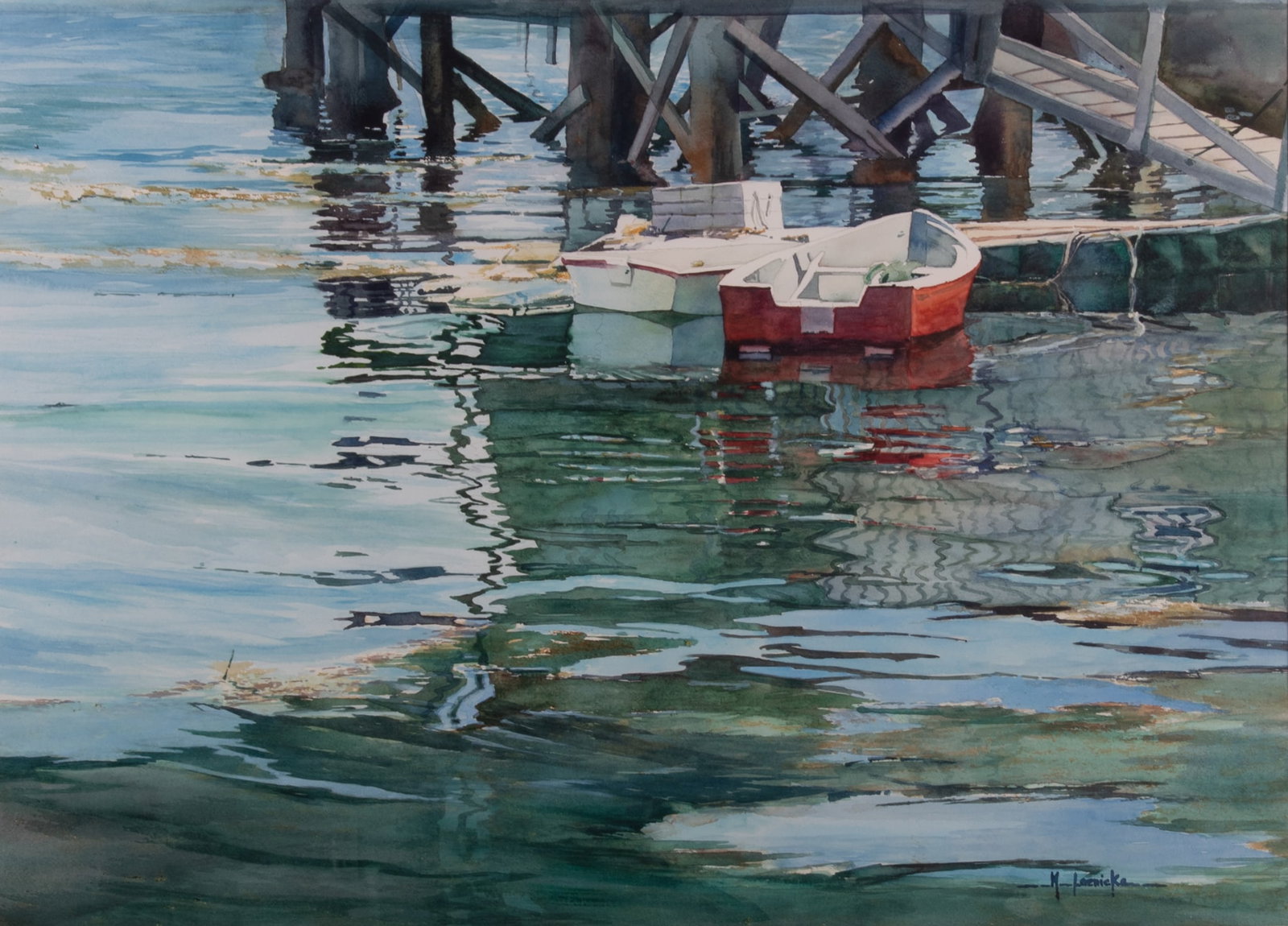 Marlene Loznicka, Maine 20th Century, The Red Boat, 1987, watercolor: Marlene Loznicka Maine, 20th Century The Red Boat, 1987 watercolor signed lower right, framed. Exhibited: The Watercolor Society of North Carolina 20 1/2 x 28 1/2 inches