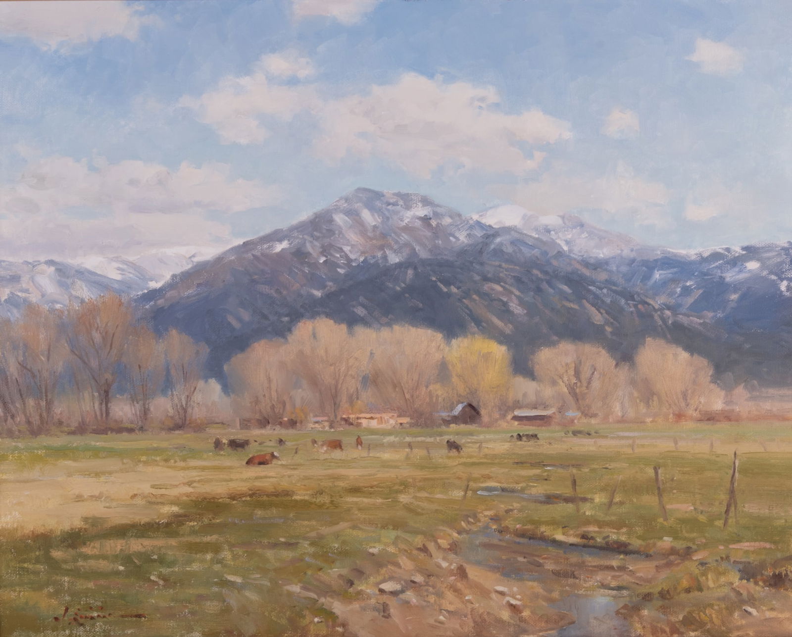 John Encinias, Colorado / New Mexico (b. 1949), April in Taos, oil on panel (1 of 5)