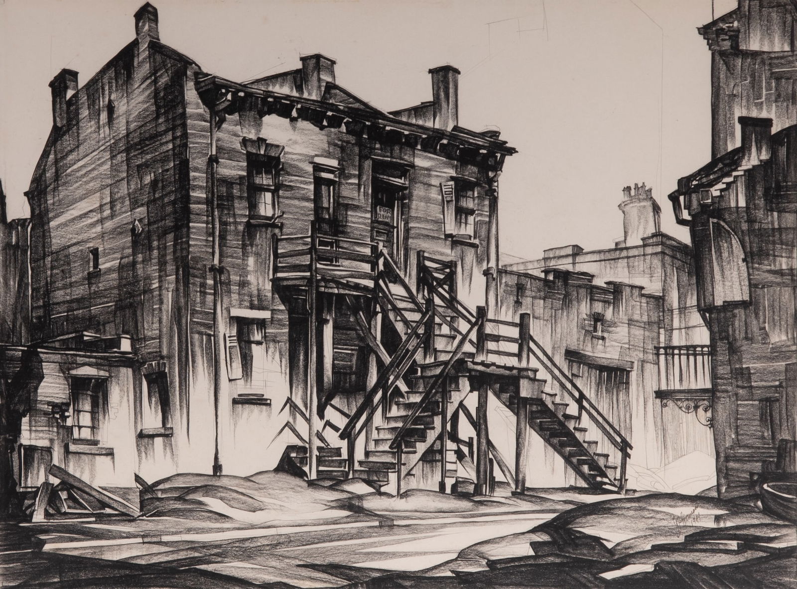 Juan O'Gorman, United States / Mexico (1905-1982), Untitled building, 1941, charcoal on artist's: Juan O'GormanUnited States / Mexico, (1905-1982)Untitled building, 1941charcoal on artist's boardsigned and dated lower right, framed.15 x 20 inches
