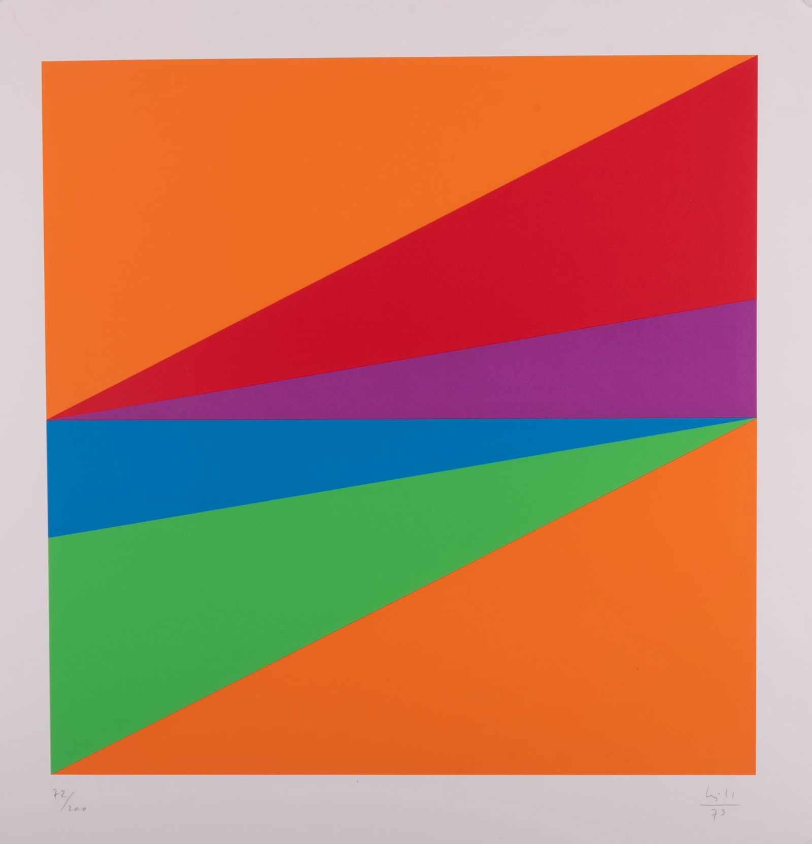 Max Bill, Swiss (1908-1994), Untitled Composition, 1973, color lithograph, ed. 72/ 200: Max BillSwiss, (1908-1994)Untitled Composition, 1973color lithograph, ed. 72/ 200numbered and signed in pencil lower margin, unframed.paper: 23 1/2 x 23 1/2 inches