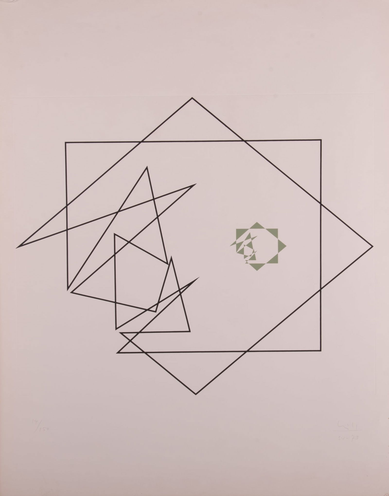 Max Bill, Swiss (1908-1994), Construction en deux parties, 1934-1973, silkscreen, ed. 14/150: Max BillSwiss, (1908-1994)Construction en deux parties, 1934-1973silkscreen, ed. 14/150signed and numbered in pencil lower margin, unframed.paper: 33 x 25 7/8 inches