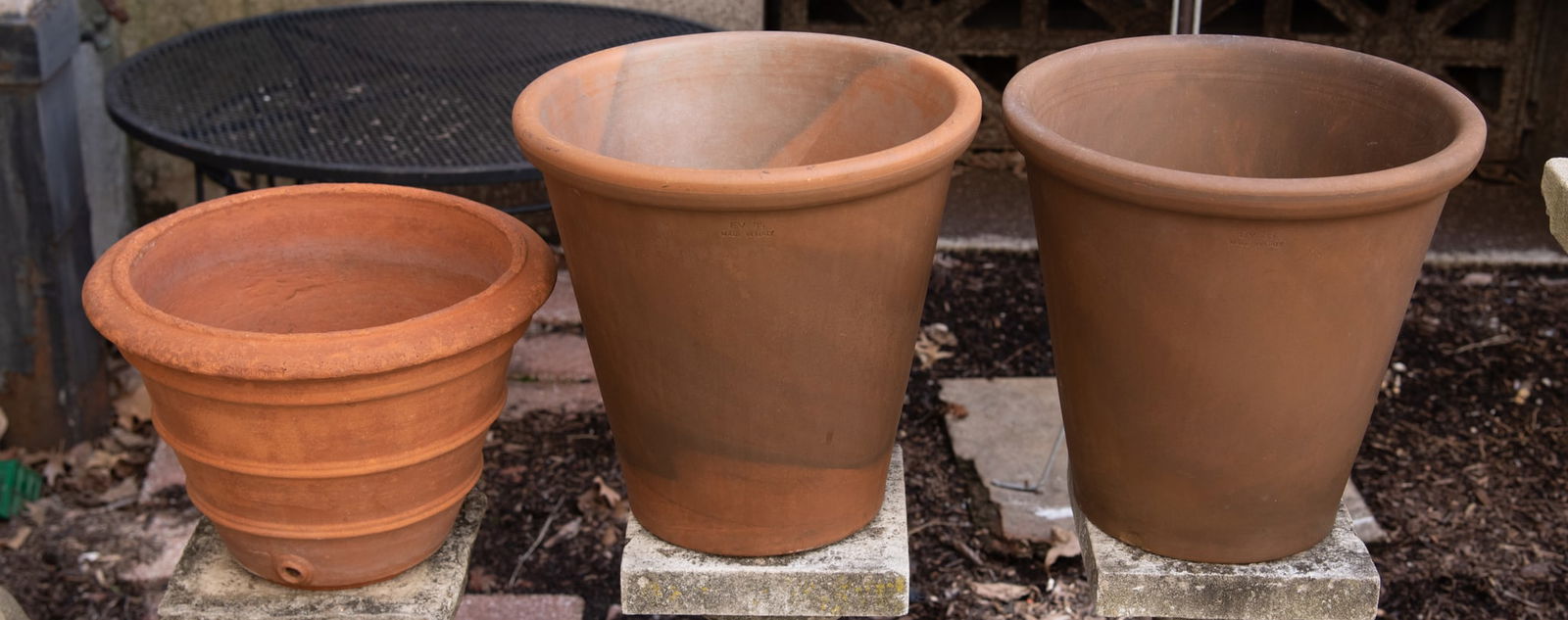 Three Pieces: Pair Of Vintage Italian Terracotta Planter Pots (1 of 3)
