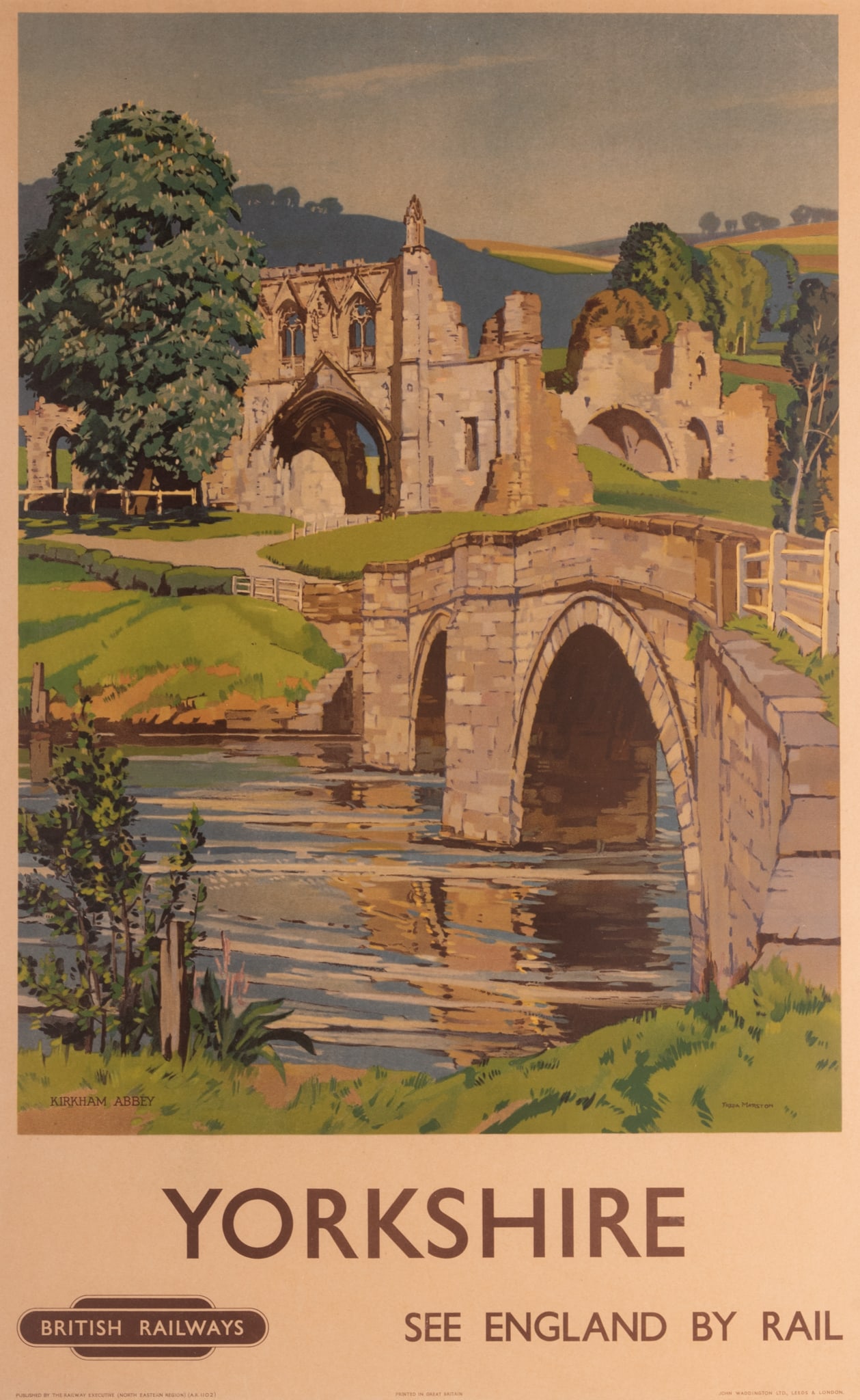 Freda Marston, British (1895-1949), Yorkshire, Kirkham Abbey, British Railways, circa 1950, color (1 of 6)