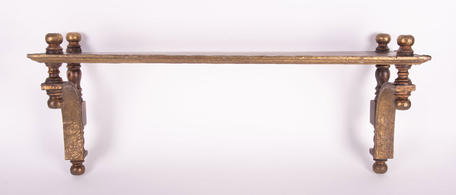 Vintage Repousse Decorated Wood Wall Shelf (1 of 4)