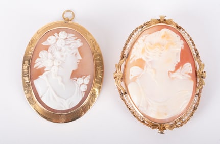 Vintage Shell Cameos Set in 10K Yellow Gold