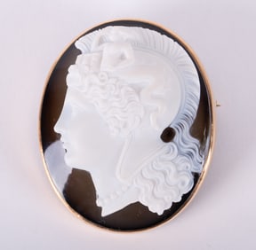 Hardstone Cameo Brooch Set in 14K Yellow Gold