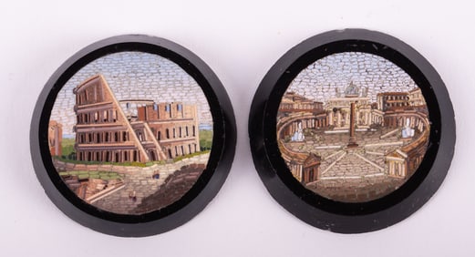 Two Companion Unmounted Micro Mosaic Medallions, 19th Century