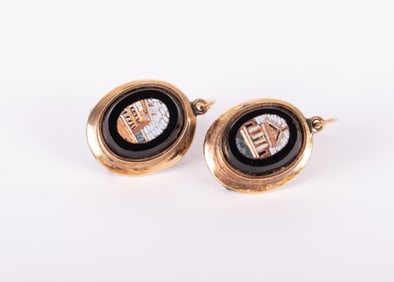 Micro Mosaic Earrings set in 14K Yellow Gold