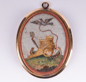 Micro Mosaic Chariot Pendant Set in Goldstone