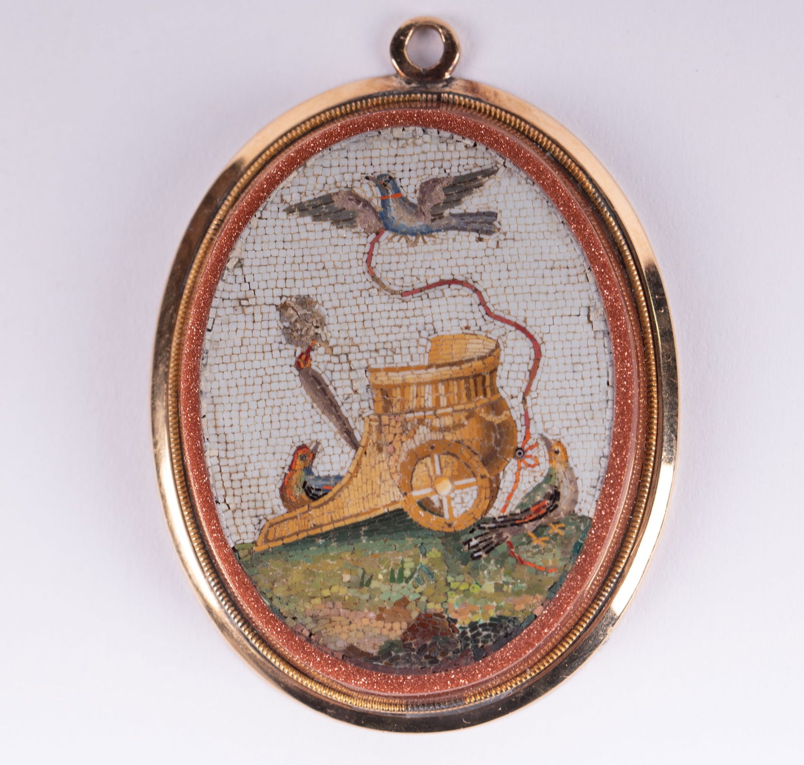 Micro Mosaic Chariot Pendant Set in Goldstone (1 of 3)